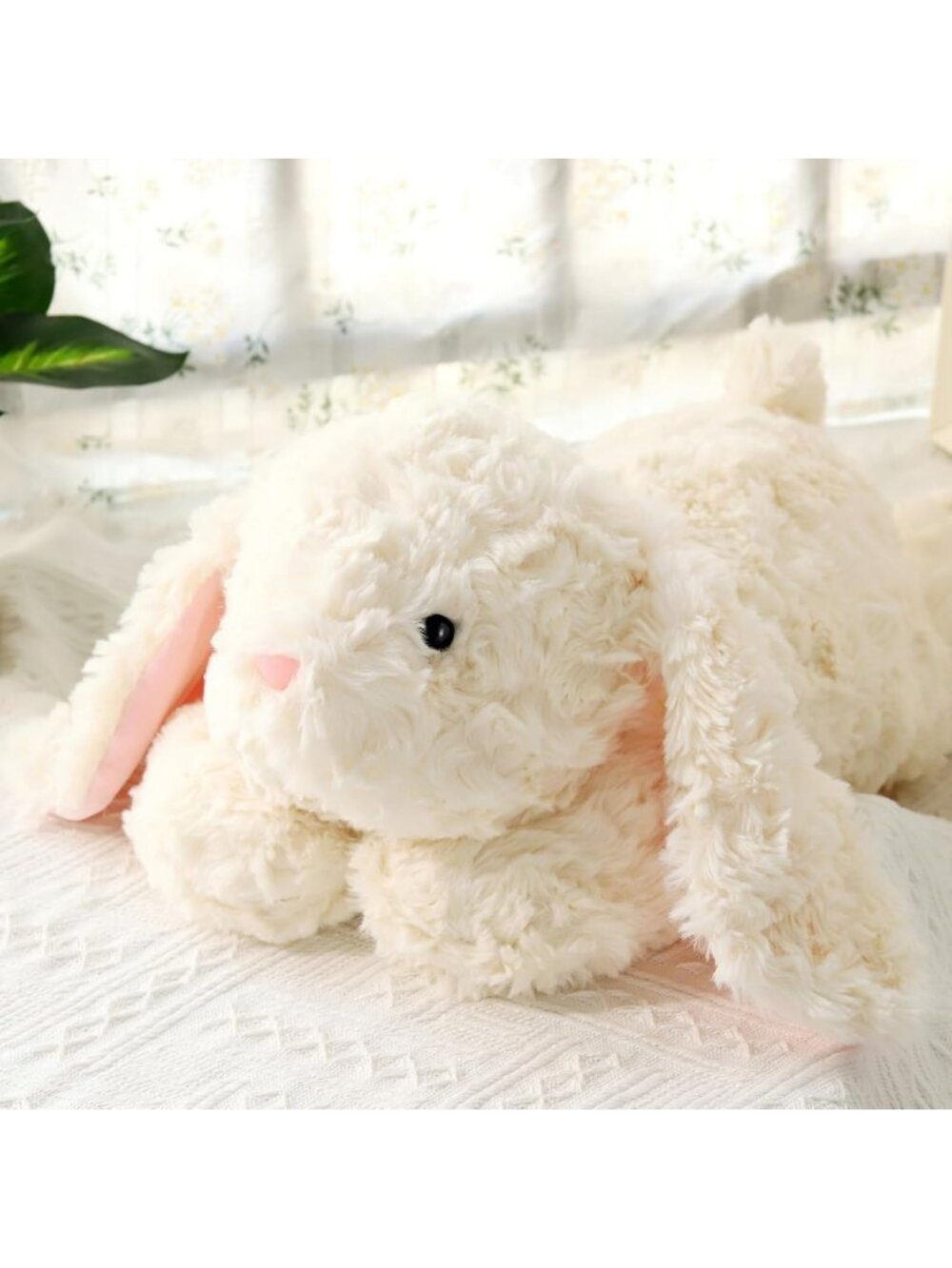 Cuddly 20.5" Soft Weighted Bunny Plush Toy - Fluffy Beige Rabbit for Kids